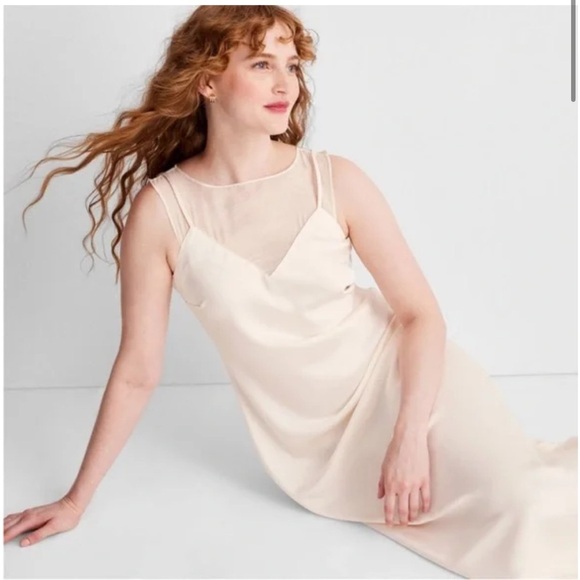 NWT Women's Sleeveless Mixed Media Ankle Slip Dress - Future Collective Cream XL - Picture 3 of 4